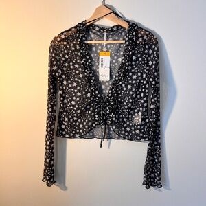 Free People - Elegant Sheer Star Print Blouse - NWT